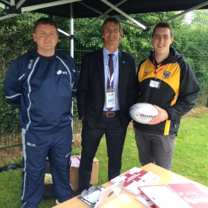RFL's Marc Lovering,   Youth Sport Trusts Chris Caws and Cornish Rebels' Rob Butland talk development at the 2015 Cornwall School Games.